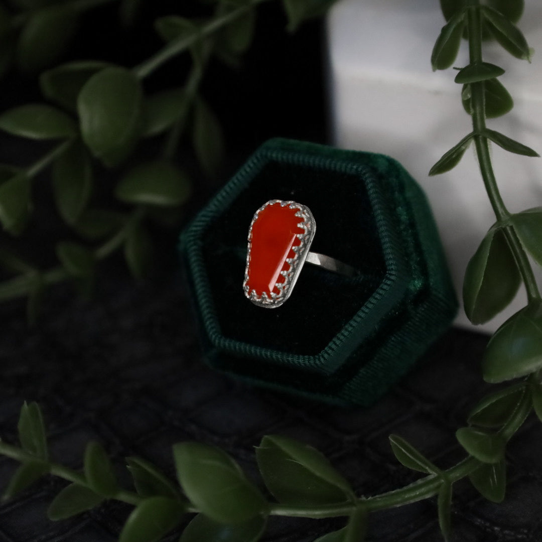 CARNELIAN COFFIN RING (SIZE O)